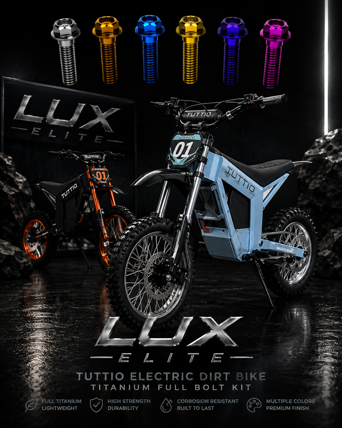 LUX ELITE Titanium Full Bolt Kit – Tuttio Electric Dirt Bike